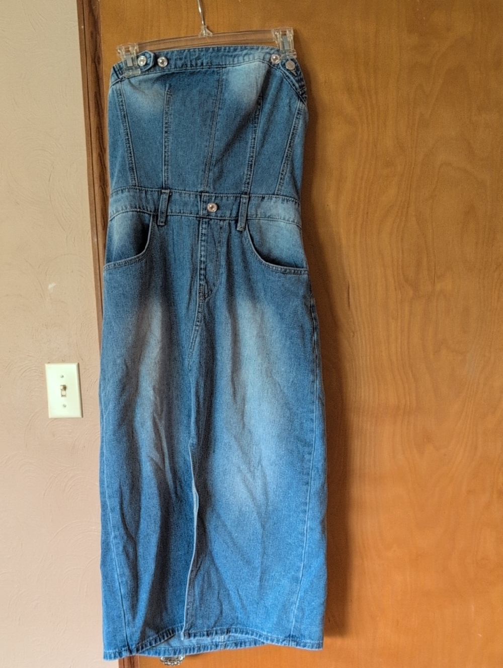SHEIN Blue Denim Strapless Midi Dress